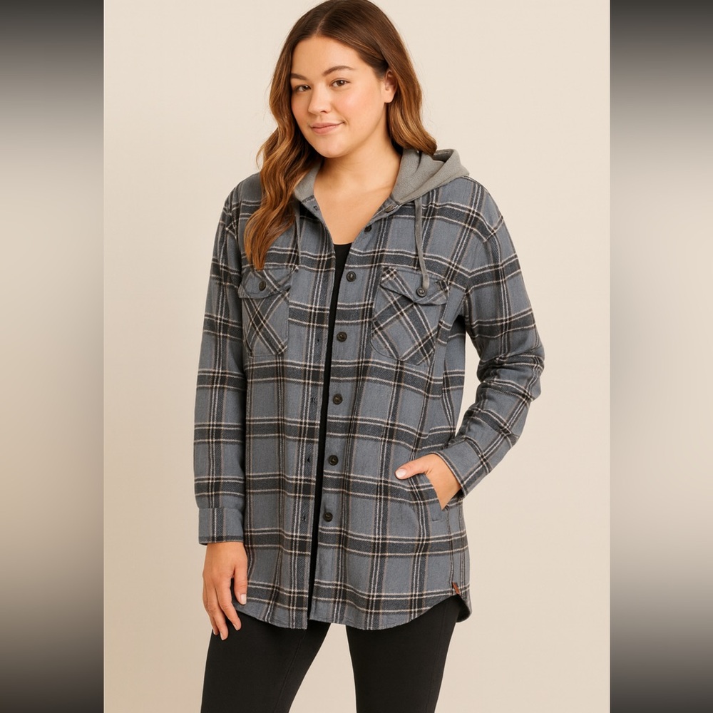 Little Bipsy Plaid Shacket with Hood Gray/Black XXL